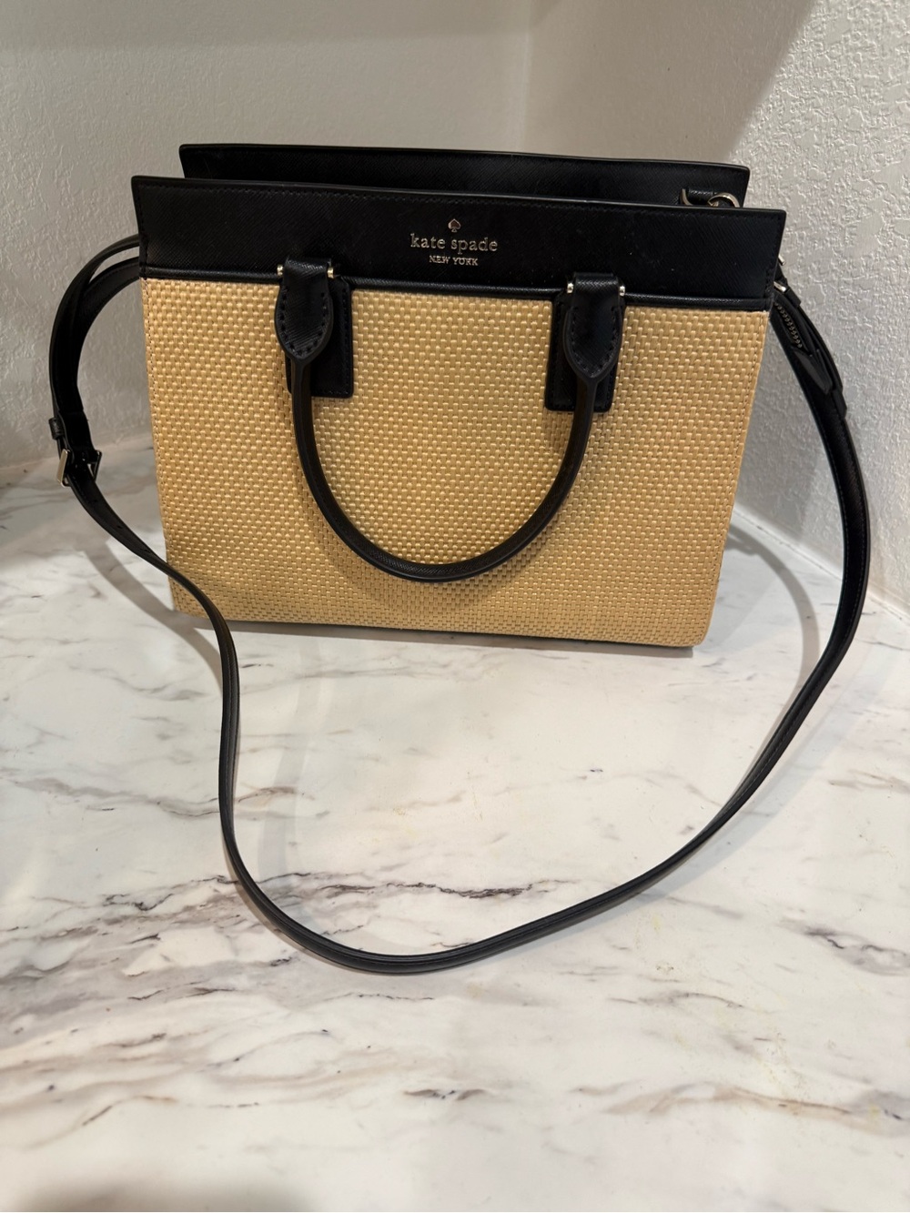 Kate Spade Black & Natural Straw Cameron Satchel - Picture 3 of 7
